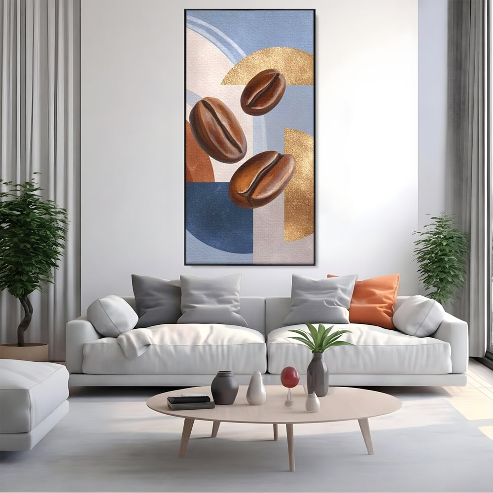 Tablou Canvas Premium, LuxCanva® N1151, Energie la Pachet, Boabe de Cafea, Forme, Espresso, Geometric, Modern, Decor, Cafenea, Pub, Bar, Lounge, Restaurant, Bucatarie