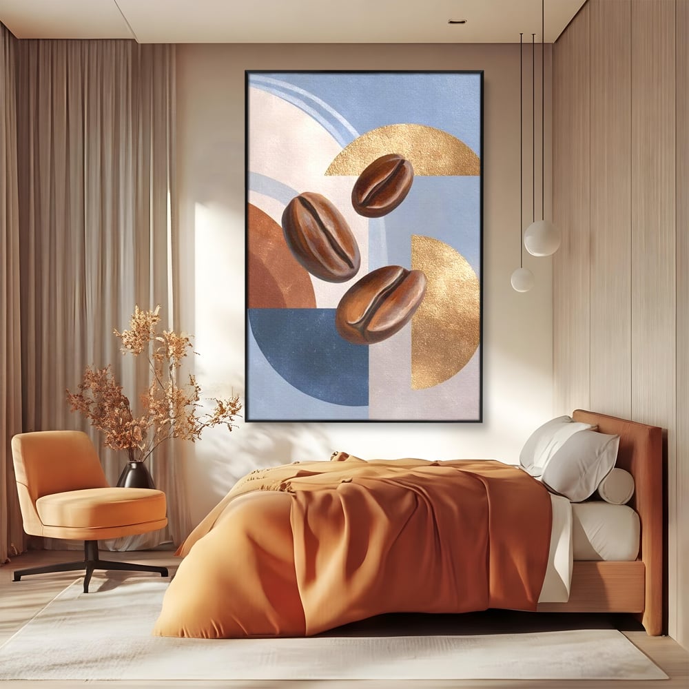 Tablou Canvas Premium, LuxCanva® N1151, Energie la Pachet, Boabe de Cafea, Forme, Espresso, Geometric, Modern, Decor, Cafenea, Pub, Bar, Lounge, Restaurant, Bucatarie