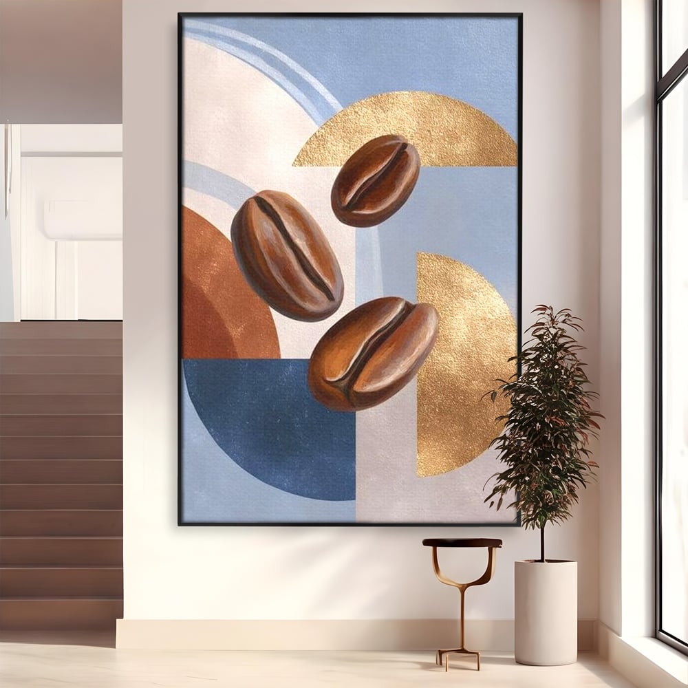 Tablou Canvas Premium, LuxCanva® N1151, Energie la Pachet, Boabe de Cafea, Forme, Espresso, Geometric, Modern, Decor, Cafenea, Pub, Bar, Lounge, Restaurant, Bucatarie