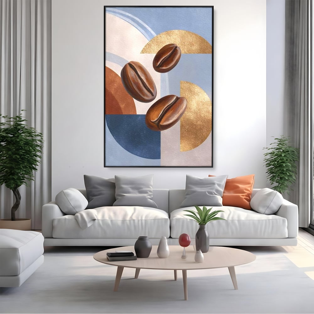 Tablou Canvas Premium, LuxCanva® N1151, Energie la Pachet, Boabe de Cafea, Forme, Espresso, Geometric, Modern, Decor, Cafenea, Pub, Bar, Lounge, Restaurant, Bucatarie