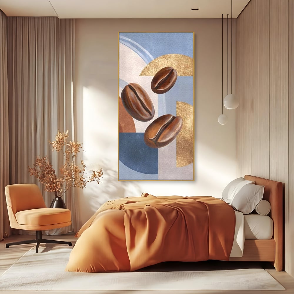Tablou Canvas Premium, LuxCanva® N1151, Energie la Pachet, Boabe de Cafea, Forme, Espresso, Geometric, Modern, Decor, Cafenea, Pub, Bar, Lounge, Restaurant, Bucatarie
