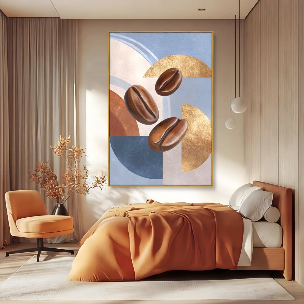 Tablou Canvas Premium, LuxCanva® N1151, Energie la Pachet, Boabe de Cafea, Forme, Espresso, Geometric, Modern, Decor, Cafenea, Pub, Bar, Lounge, Restaurant, Bucatarie