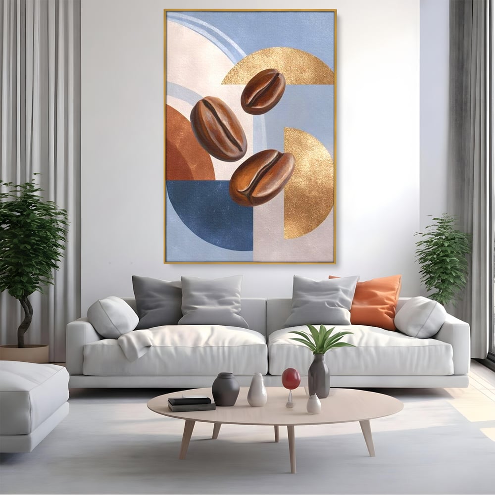 Tablou Canvas Premium, LuxCanva® N1151, Energie la Pachet, Boabe de Cafea, Forme, Espresso, Geometric, Modern, Decor, Cafenea, Pub, Bar, Lounge, Restaurant, Bucatarie