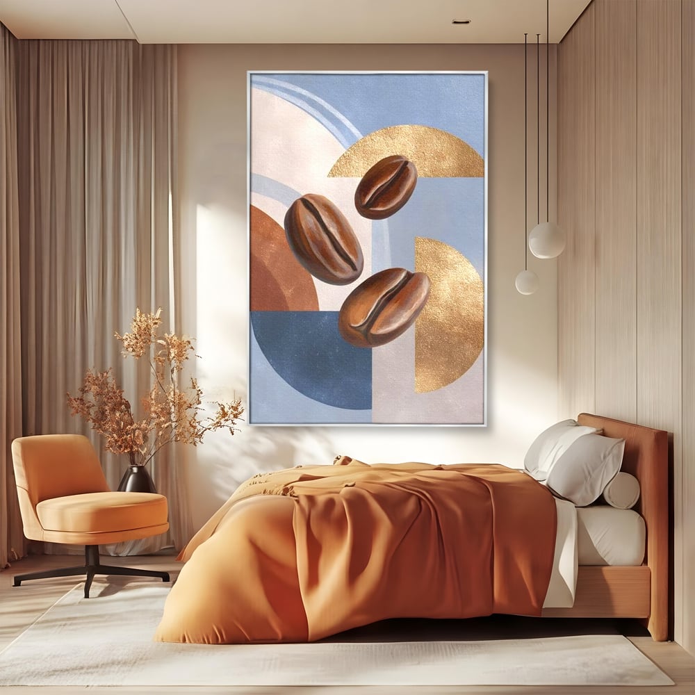 Tablou Canvas Premium, LuxCanva® N1151, Energie la Pachet, Boabe de Cafea, Forme, Espresso, Geometric, Modern, Decor, Cafenea, Pub, Bar, Lounge, Restaurant, Bucatarie