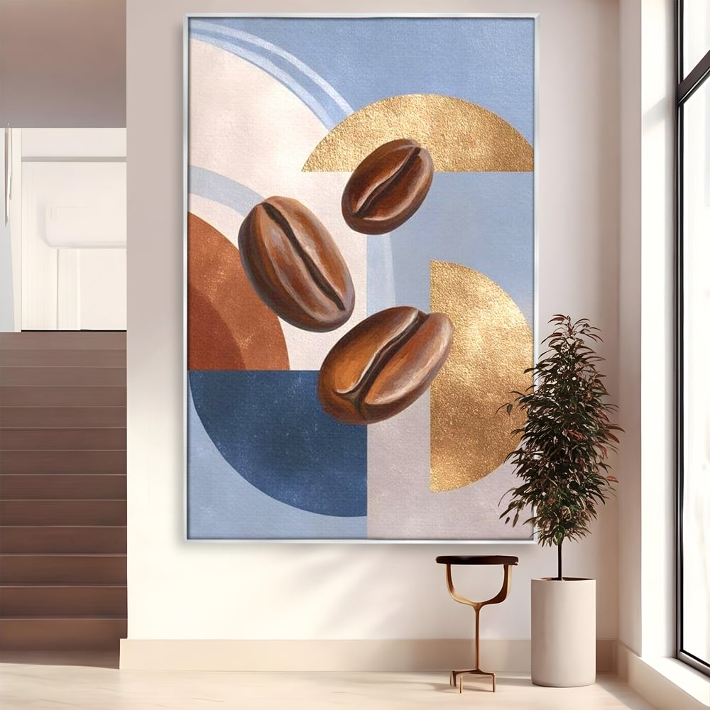 Tablou Canvas Premium, LuxCanva® N1151, Energie la Pachet, Boabe de Cafea, Forme, Espresso, Geometric, Modern, Decor, Cafenea, Pub, Bar, Lounge, Restaurant, Bucatarie