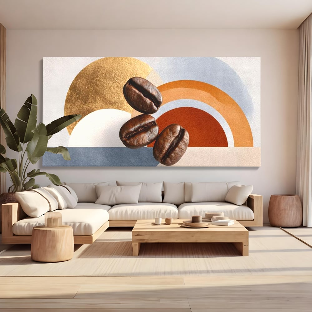 Tablou Canvas Premium, LuxCanva® N1152, Aroma de Altadata, Cafea, Boabe, Matinal, Minimalist, Abstract, Modern, Infuzie, Forme, Cafenea, Pub, Bar, Lounge, Restaurant, Bucatarie