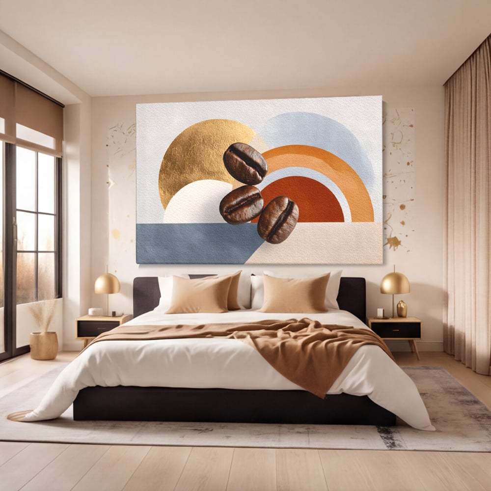 Tablou Canvas Premium, LuxCanva® N1152, Aroma de Altadata, Cafea, Boabe, Matinal, Minimalist, Abstract, Modern, Infuzie, Forme, Cafenea, Pub, Bar, Lounge, Restaurant, Bucatarie