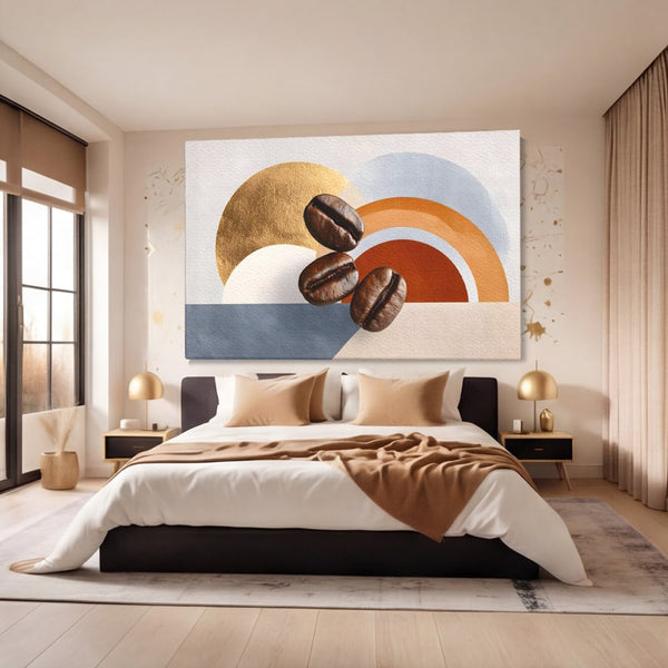 Tablou Canvas Premium, LuxCanva® N1152, Aroma de Altadata, Cafea, Boabe, Matinal, Minimalist, Abstract, Modern, Infuzie, Forme, Cafenea, Pub, Bar, Lounge, Restaurant, Bucatarie