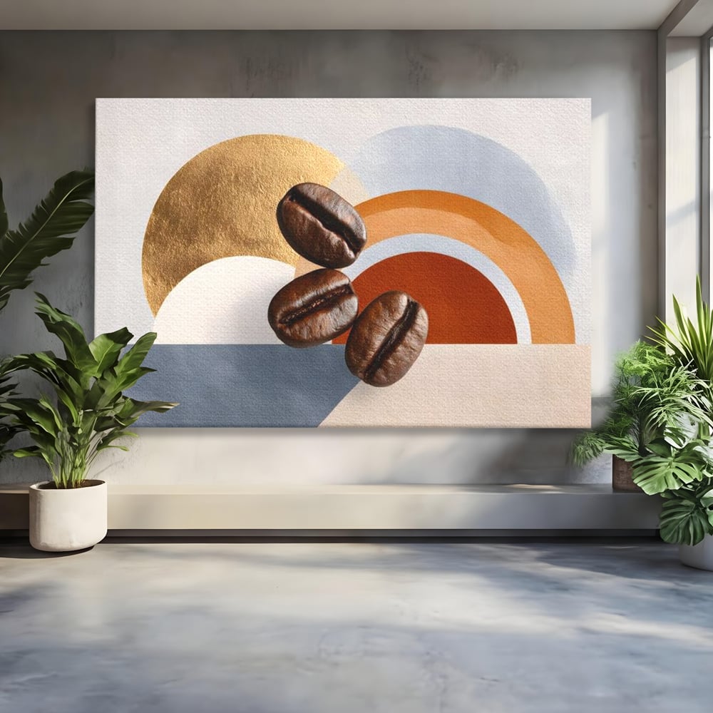 Tablou Canvas Premium, LuxCanva® N1152, Aroma de Altadata, Cafea, Boabe, Matinal, Minimalist, Abstract, Modern, Infuzie, Forme, Cafenea, Pub, Bar, Lounge, Restaurant, Bucatarie