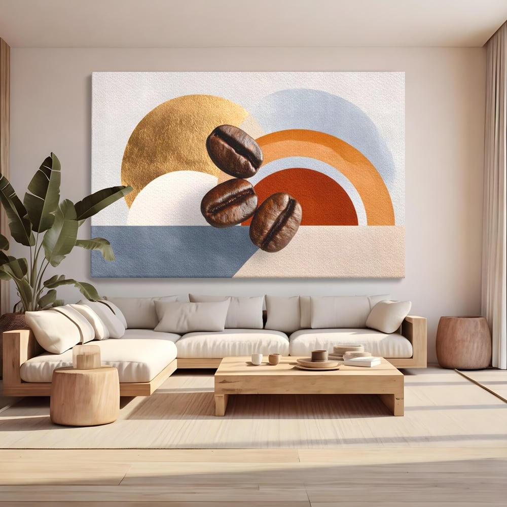 Tablou Canvas Premium, LuxCanva® N1152, Aroma de Altadata, Cafea, Boabe, Matinal, Minimalist, Abstract, Modern, Infuzie, Forme, Cafenea, Pub, Bar, Lounge, Restaurant, Bucatarie