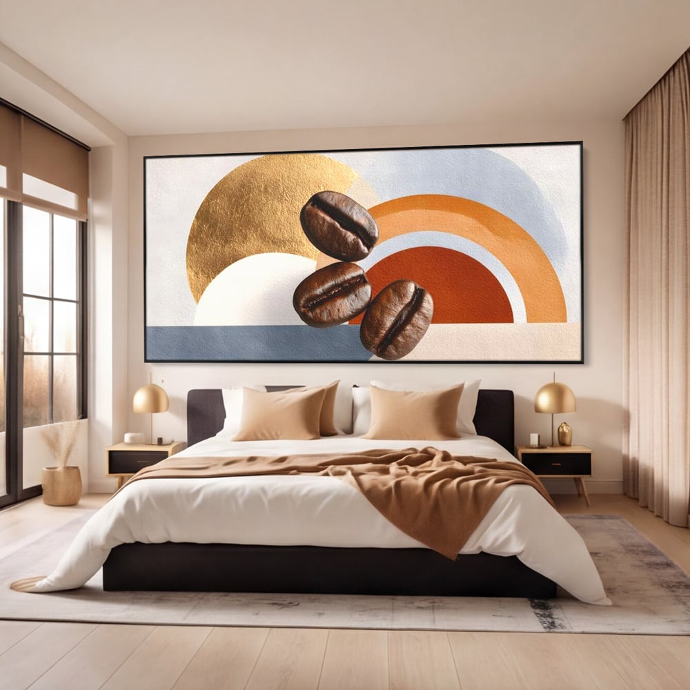 Tablou Canvas Premium, LuxCanva® N1152, Aroma de Altadata, Cafea, Boabe, Matinal, Minimalist, Abstract, Modern, Infuzie, Forme, Cafenea, Pub, Bar, Lounge, Restaurant, Bucatarie