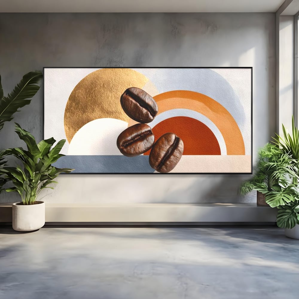 Tablou Canvas Premium, LuxCanva® N1152, Aroma de Altadata, Cafea, Boabe, Matinal, Minimalist, Abstract, Modern, Infuzie, Forme, Cafenea, Pub, Bar, Lounge, Restaurant, Bucatarie