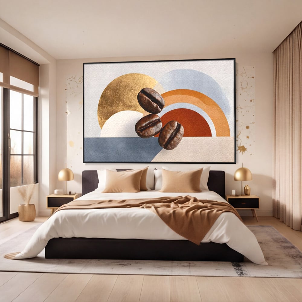 Tablou Canvas Premium, LuxCanva® N1152, Aroma de Altadata, Cafea, Boabe, Matinal, Minimalist, Abstract, Modern, Infuzie, Forme, Cafenea, Pub, Bar, Lounge, Restaurant, Bucatarie