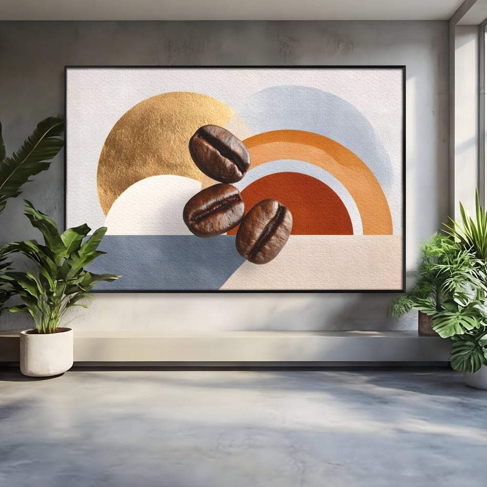 Tablou Canvas Premium, LuxCanva® N1152, Aroma de Altadata, Cafea, Boabe, Matinal, Minimalist, Abstract, Modern, Infuzie, Forme, Cafenea, Pub, Bar, Lounge, Restaurant, Bucatarie