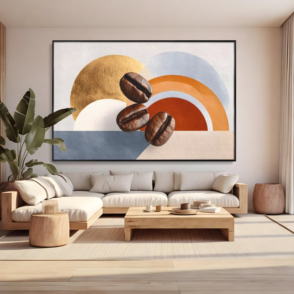 Tablou Canvas Premium, LuxCanva® N1152, Aroma de Altadata, Cafea, Boabe, Matinal, Minimalist, Abstract, Modern, Infuzie, Forme, Cafenea, Pub, Bar, Lounge, Restaurant, Bucatarie
