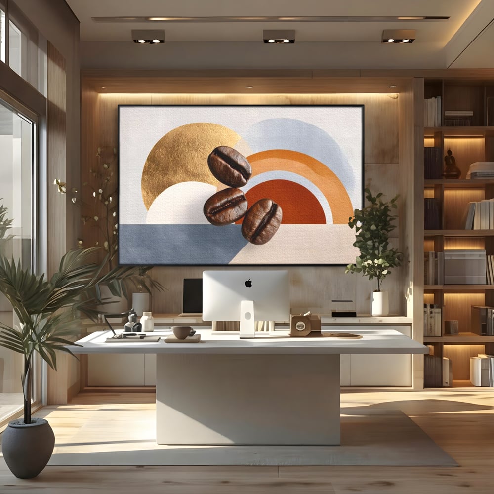 Tablou Canvas Premium, LuxCanva® N1152, Aroma de Altadata, Cafea, Boabe, Matinal, Minimalist, Abstract, Modern, Infuzie, Forme, Cafenea, Pub, Bar, Lounge, Restaurant, Bucatarie