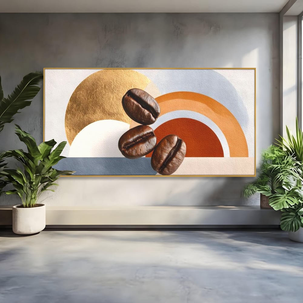 Tablou Canvas Premium, LuxCanva® N1152, Aroma de Altadata, Cafea, Boabe, Matinal, Minimalist, Abstract, Modern, Infuzie, Forme, Cafenea, Pub, Bar, Lounge, Restaurant, Bucatarie