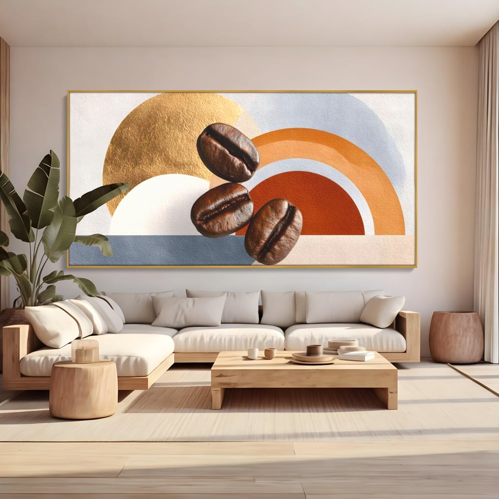 Tablou Canvas Premium, LuxCanva® N1152, Aroma de Altadata, Cafea, Boabe, Matinal, Minimalist, Abstract, Modern, Infuzie, Forme, Cafenea, Pub, Bar, Lounge, Restaurant, Bucatarie