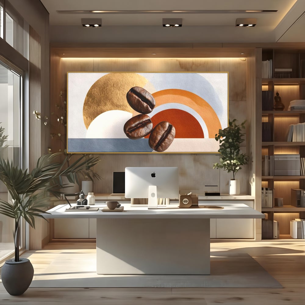 Tablou Canvas Premium, LuxCanva® N1152, Aroma de Altadata, Cafea, Boabe, Matinal, Minimalist, Abstract, Modern, Infuzie, Forme, Cafenea, Pub, Bar, Lounge, Restaurant, Bucatarie