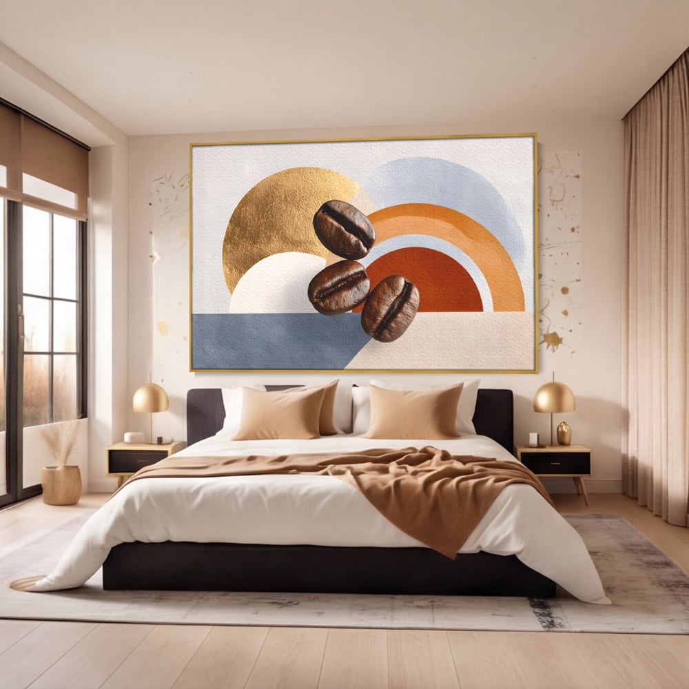 Tablou Canvas Premium, LuxCanva® N1152, Aroma de Altadata, Cafea, Boabe, Matinal, Minimalist, Abstract, Modern, Infuzie, Forme, Cafenea, Pub, Bar, Lounge, Restaurant, Bucatarie