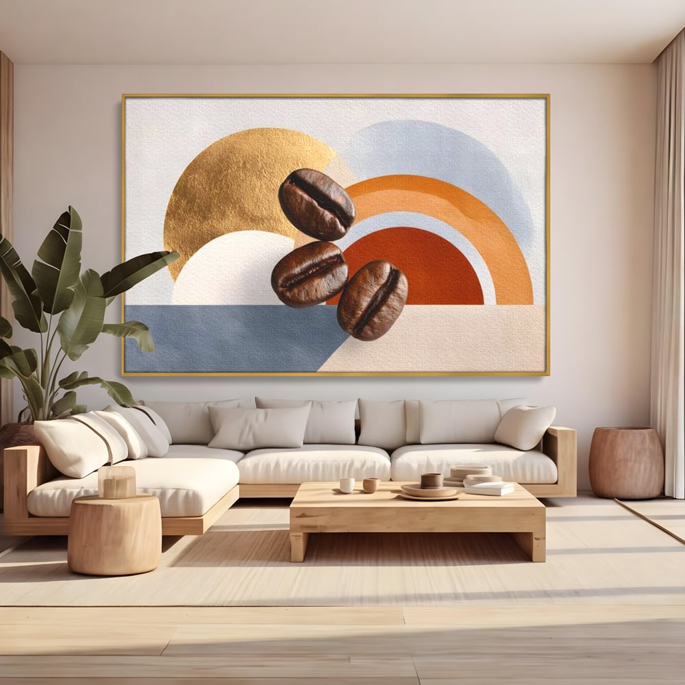 Tablou Canvas Premium, LuxCanva® N1152, Aroma de Altadata, Cafea, Boabe, Matinal, Minimalist, Abstract, Modern, Infuzie, Forme, Cafenea, Pub, Bar, Lounge, Restaurant, Bucatarie