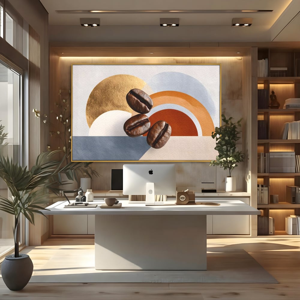 Tablou Canvas Premium, LuxCanva® N1152, Aroma de Altadata, Cafea, Boabe, Matinal, Minimalist, Abstract, Modern, Infuzie, Forme, Cafenea, Pub, Bar, Lounge, Restaurant, Bucatarie