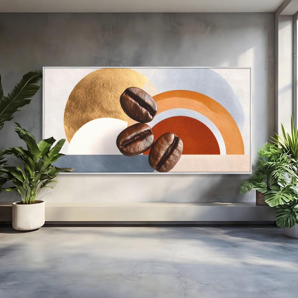 Tablou Canvas Premium, LuxCanva® N1152, Aroma de Altadata, Cafea, Boabe, Matinal, Minimalist, Abstract, Modern, Infuzie, Forme, Cafenea, Pub, Bar, Lounge, Restaurant, Bucatarie