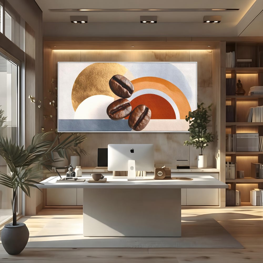 Tablou Canvas Premium, LuxCanva® N1152, Aroma de Altadata, Cafea, Boabe, Matinal, Minimalist, Abstract, Modern, Infuzie, Forme, Cafenea, Pub, Bar, Lounge, Restaurant, Bucatarie