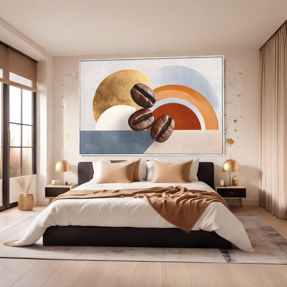 Tablou Canvas Premium, LuxCanva® N1152, Aroma de Altadata, Cafea, Boabe, Matinal, Minimalist, Abstract, Modern, Infuzie, Forme, Cafenea, Pub, Bar, Lounge, Restaurant, Bucatarie
