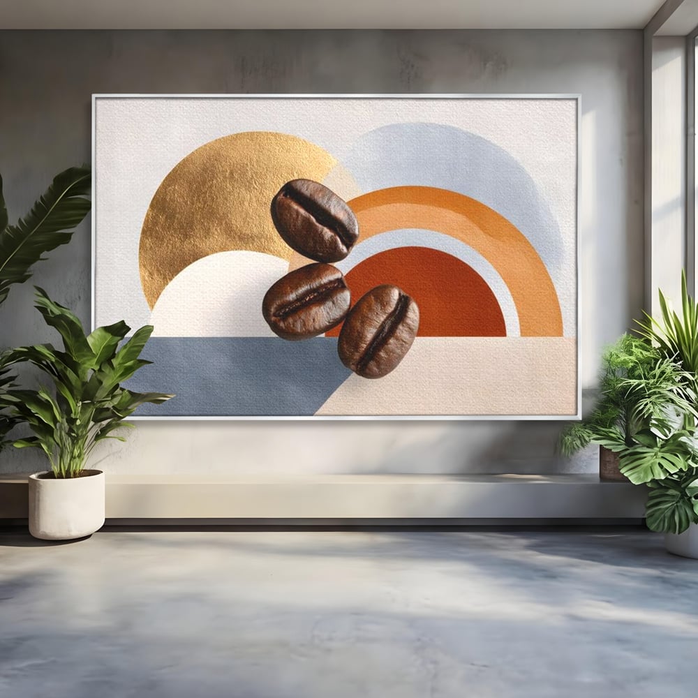 Tablou Canvas Premium, LuxCanva® N1152, Aroma de Altadata, Cafea, Boabe, Matinal, Minimalist, Abstract, Modern, Infuzie, Forme, Cafenea, Pub, Bar, Lounge, Restaurant, Bucatarie