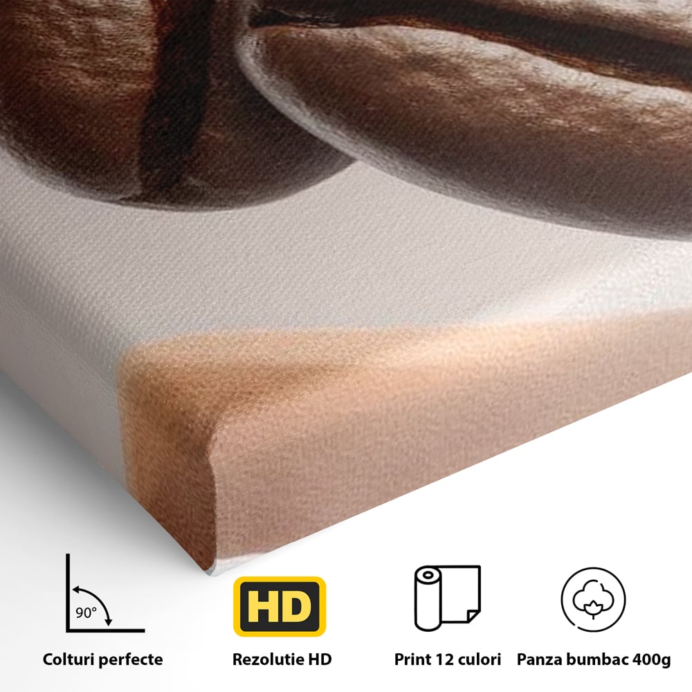 Tablou Canvas Premium, LuxCanva® N1153, Duo Espresso, Matinal, Semicerc, Auriu, Arta Abstracta, Boabe de Cafea, Design, Aroma, Cafenea, Pub, Bar, Lounge, Restaurant, Bucatarie