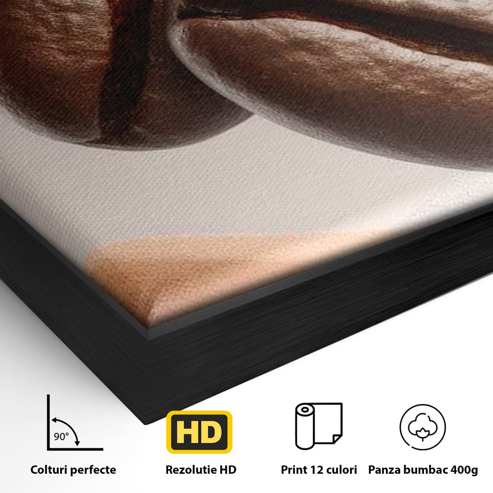 Tablou Canvas Premium, LuxCanva® N1153, Duo Espresso, Matinal, Semicerc, Auriu, Arta Abstracta, Boabe de Cafea, Design, Aroma, Cafenea, Pub, Bar, Lounge, Restaurant, Bucatarie