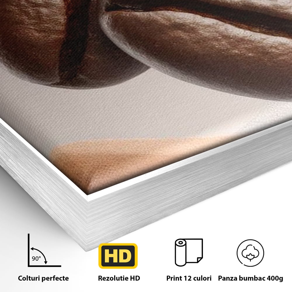 Tablou Canvas Premium, LuxCanva® N1153, Duo Espresso, Matinal, Semicerc, Auriu, Arta Abstracta, Boabe de Cafea, Design, Aroma, Cafenea, Pub, Bar, Lounge, Restaurant, Bucatarie