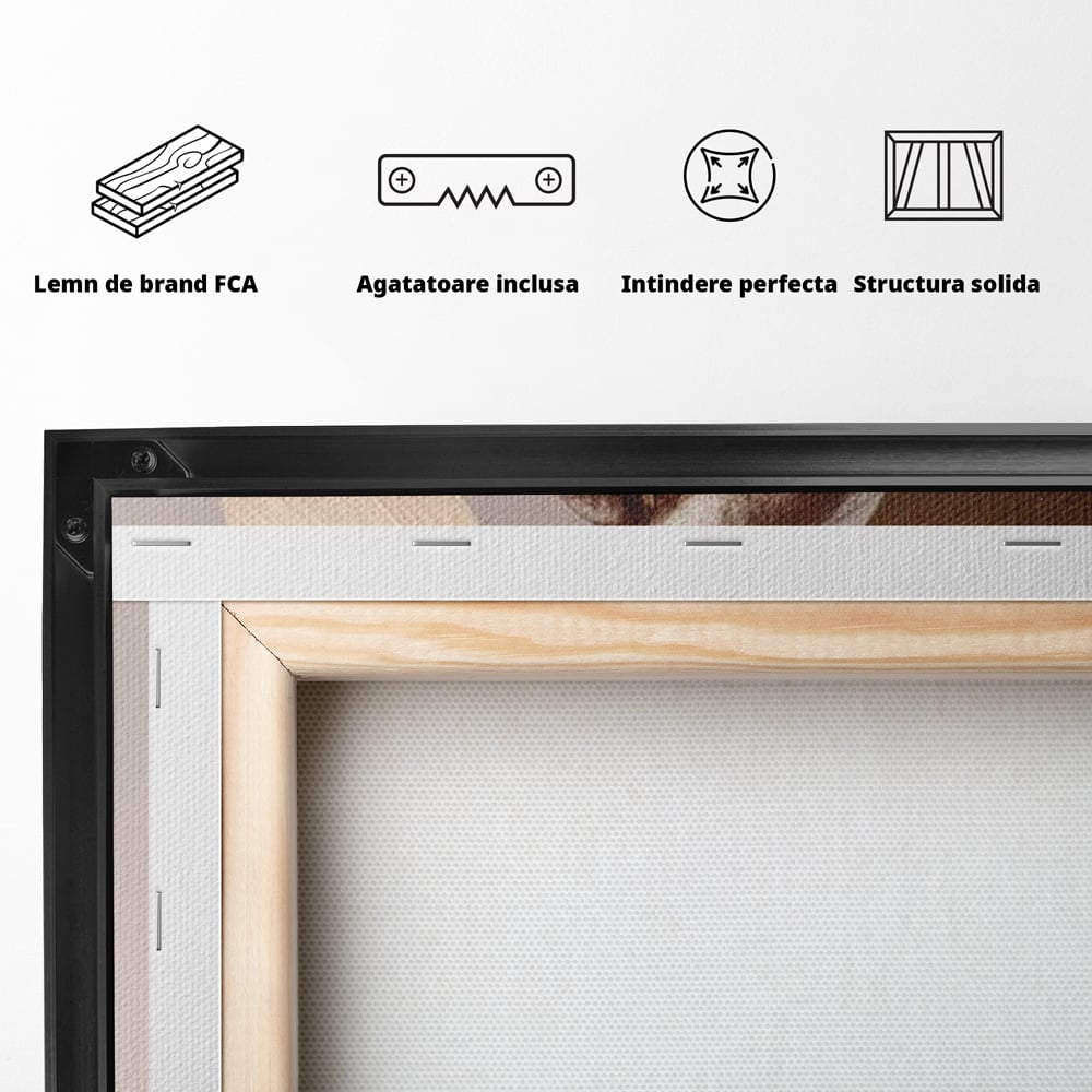 Tablou Canvas Premium, LuxCanva® N1153, Duo Espresso, Matinal, Semicerc, Auriu, Arta Abstracta, Boabe de Cafea, Design, Aroma, Cafenea, Pub, Bar, Lounge, Restaurant, Bucatarie