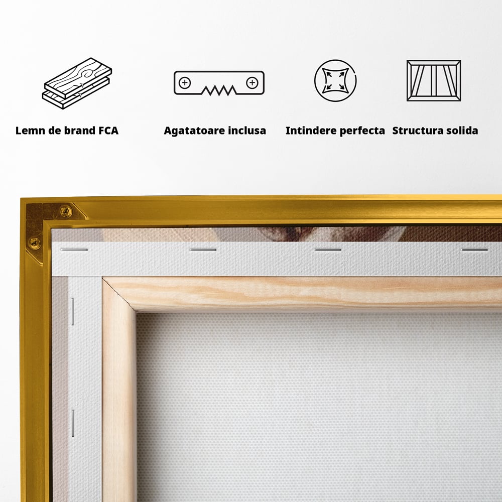 Tablou Canvas Premium, LuxCanva® N1153, Duo Espresso, Matinal, Semicerc, Auriu, Arta Abstracta, Boabe de Cafea, Design, Aroma, Cafenea, Pub, Bar, Lounge, Restaurant, Bucatarie