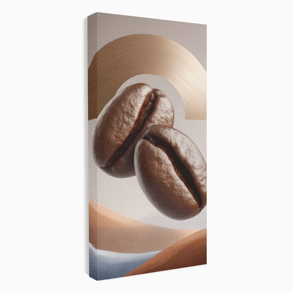 Tablou Canvas Premium, LuxCanva® N1153, Duo Espresso, Matinal, Semicerc, Auriu, Arta Abstracta, Boabe de Cafea, Design, Aroma, Cafenea, Pub, Bar, Lounge, Restaurant, Bucatarie