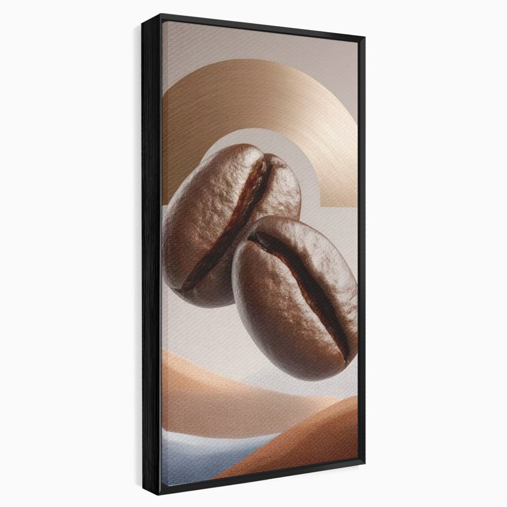 Tablou Canvas Premium, LuxCanva® N1153, Duo Espresso, Matinal, Semicerc, Auriu, Arta Abstracta, Boabe de Cafea, Design, Aroma, Cafenea, Pub, Bar, Lounge, Restaurant, Bucatarie