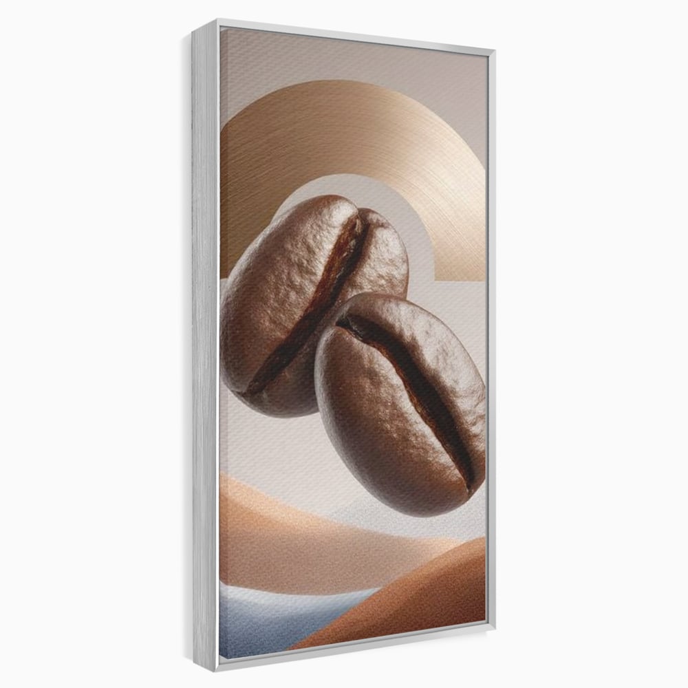 Tablou Canvas Premium, LuxCanva® N1153, Duo Espresso, Matinal, Semicerc, Auriu, Arta Abstracta, Boabe de Cafea, Design, Aroma, Cafenea, Pub, Bar, Lounge, Restaurant, Bucatarie