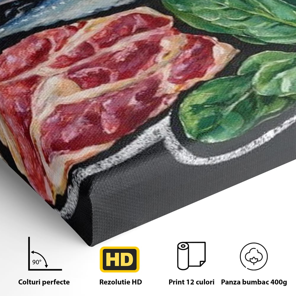 Leinwand Premium Canvas Wall Art, LuxCanva® N1155, Perfekter Teller, Fisch, Fleisch, Fleisch, Gemüse, Zutaten, Gemüse, Gewürze, Rezepte, Restaurant, Küche