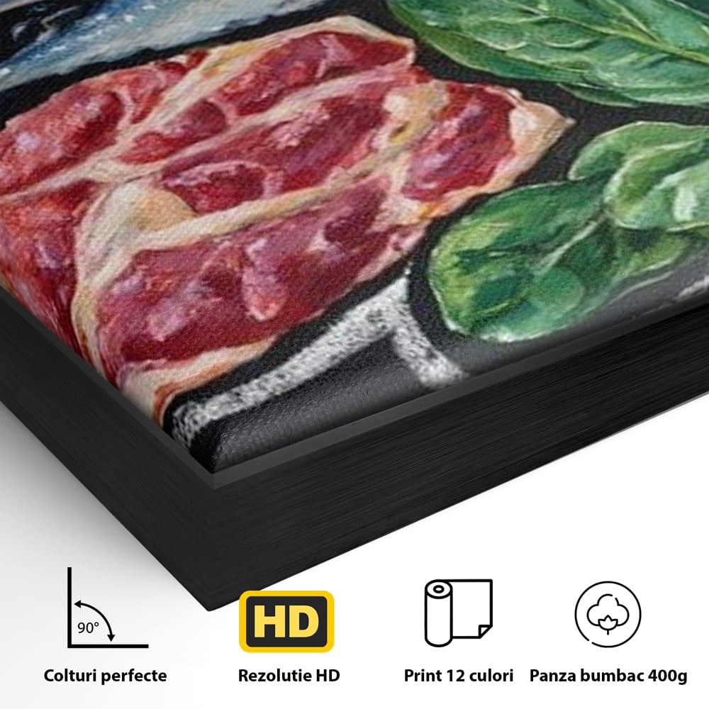 Leinwand Premium Canvas Wall Art, LuxCanva® N1155, Perfekter Teller, Fisch, Fleisch, Fleisch, Gemüse, Zutaten, Gemüse, Gewürze, Rezepte, Restaurant, Küche