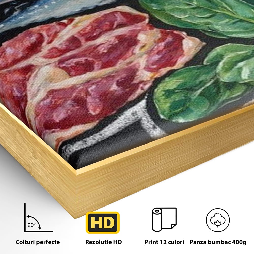 Leinwand Premium Canvas Wall Art, LuxCanva® N1155, Perfekter Teller, Fisch, Fleisch, Fleisch, Gemüse, Zutaten, Gemüse, Gewürze, Rezepte, Restaurant, Küche