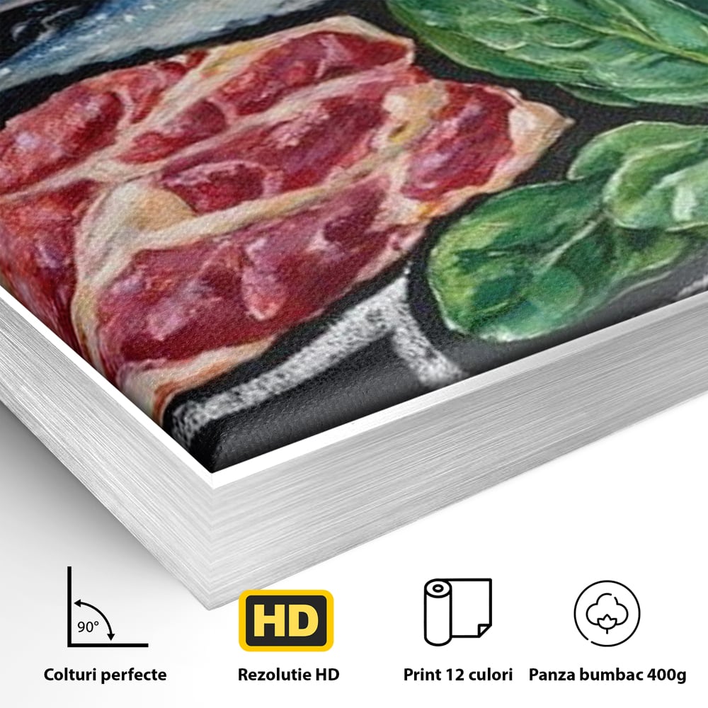 Leinwand Premium Canvas Wall Art, LuxCanva® N1155, Perfekter Teller, Fisch, Fleisch, Fleisch, Gemüse, Zutaten, Gemüse, Gewürze, Rezepte, Restaurant, Küche