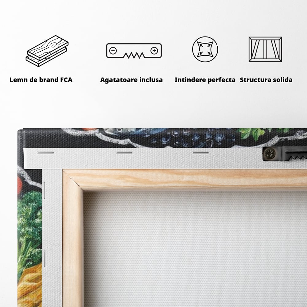 Leinwand Premium Canvas Wall Art, LuxCanva® N1155, Perfekter Teller, Fisch, Fleisch, Fleisch, Gemüse, Zutaten, Gemüse, Gewürze, Rezepte, Restaurant, Küche