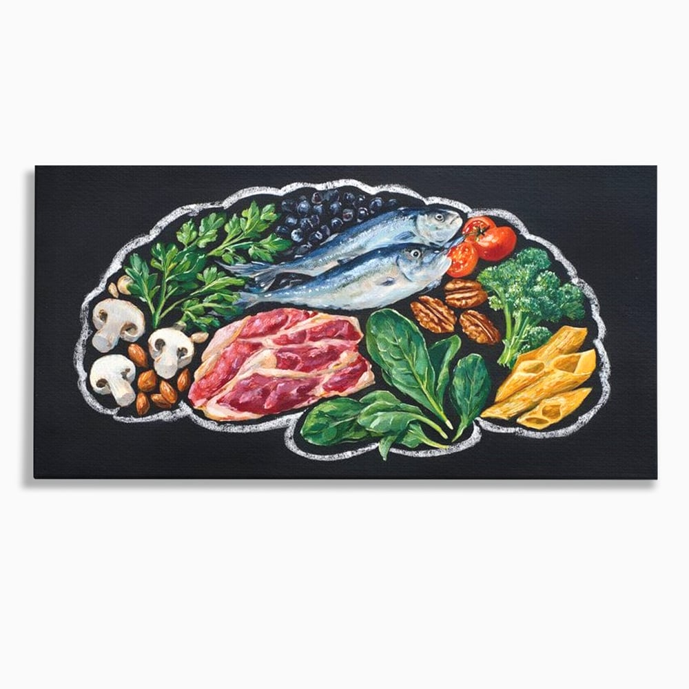 Leinwand Premium Canvas Wall Art, LuxCanva® N1155, Perfekter Teller, Fisch, Fleisch, Fleisch, Gemüse, Zutaten, Gemüse, Gewürze, Rezepte, Restaurant, Küche