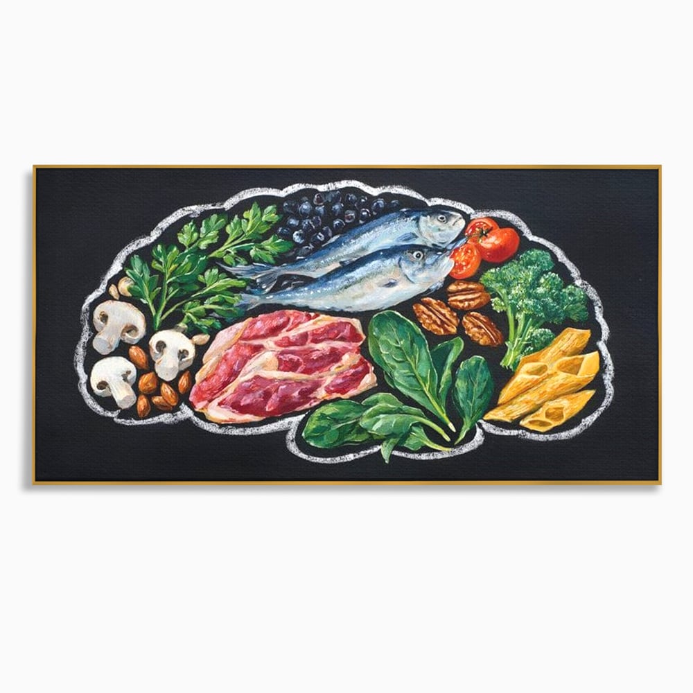 Leinwand Premium Canvas Wall Art, LuxCanva® N1155, Perfekter Teller, Fisch, Fleisch, Fleisch, Gemüse, Zutaten, Gemüse, Gewürze, Rezepte, Restaurant, Küche