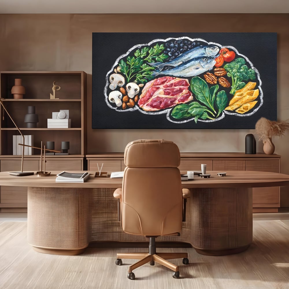 Leinwand Premium Canvas Wall Art, LuxCanva® N1155, Perfekter Teller, Fisch, Fleisch, Fleisch, Gemüse, Zutaten, Gemüse, Gewürze, Rezepte, Restaurant, Küche