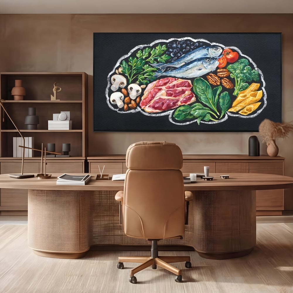 Leinwand Premium Canvas Wall Art, LuxCanva® N1155, Perfekter Teller, Fisch, Fleisch, Fleisch, Gemüse, Zutaten, Gemüse, Gewürze, Rezepte, Restaurant, Küche