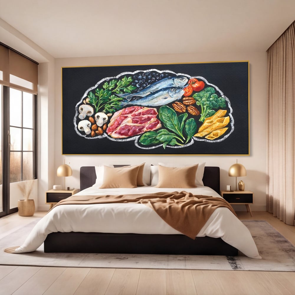 Leinwand Premium Canvas Wall Art, LuxCanva® N1155, Perfekter Teller, Fisch, Fleisch, Fleisch, Gemüse, Zutaten, Gemüse, Gewürze, Rezepte, Restaurant, Küche
