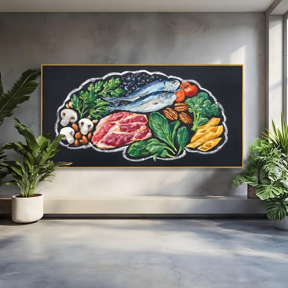 Leinwand Premium Canvas Wall Art, LuxCanva® N1155, Perfekter Teller, Fisch, Fleisch, Fleisch, Gemüse, Zutaten, Gemüse, Gewürze, Rezepte, Restaurant, Küche