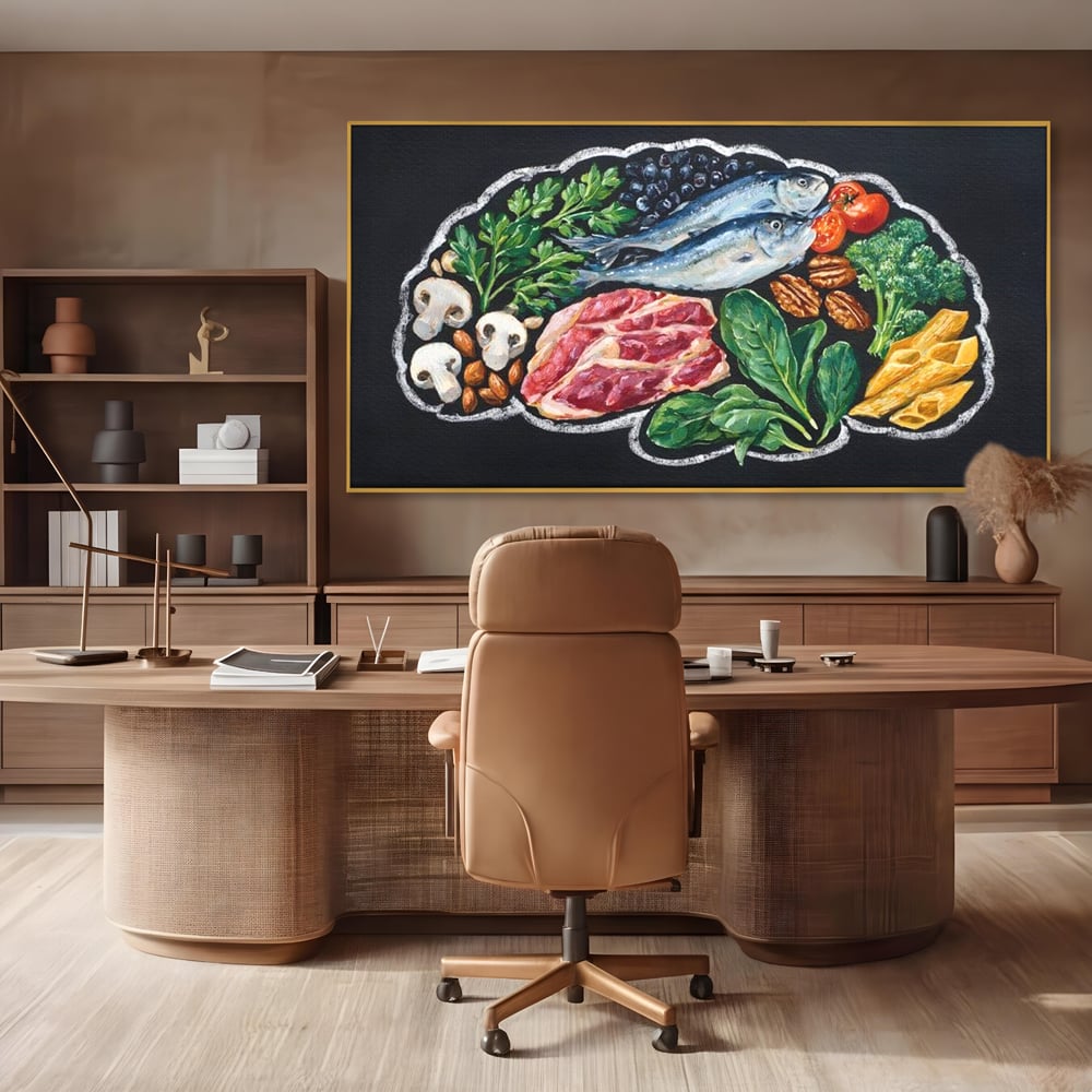 Leinwand Premium Canvas Wall Art, LuxCanva® N1155, Perfekter Teller, Fisch, Fleisch, Fleisch, Gemüse, Zutaten, Gemüse, Gewürze, Rezepte, Restaurant, Küche